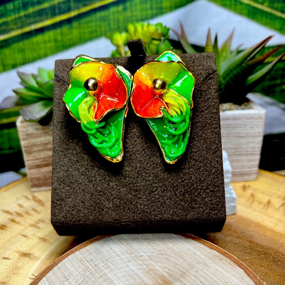 VTG| VTG 80'S Lacombe Large Art Multicolor Abstract Golden Earrings 💚✨